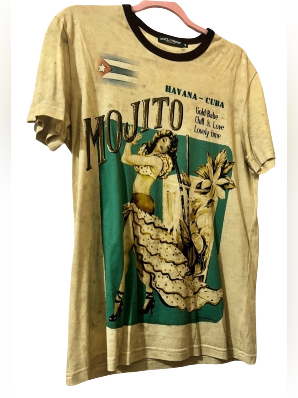 Dolce & Gabbana Mojito Graphic T-Shirt Men’s Size 48 Beige Short Sleeve Designer